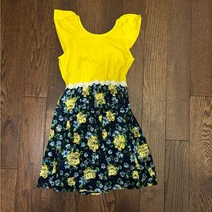 Faded Glory Yellow and Navy Floral Kids Dress